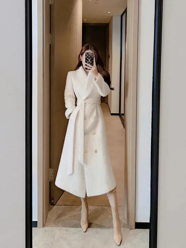 Stylish Women's Wool Wrap Coat - Elegant Winter Outerwear for Office, Dating & Special Occasions
