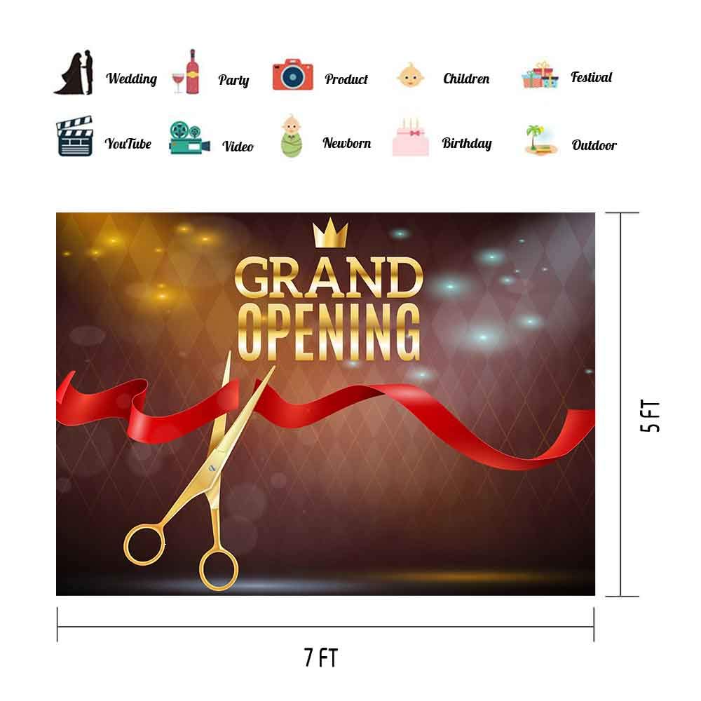 7x5ft Red Ribbon Gold Crown Backdrop - Grand Opening Ceremony Banner, Photo Booth Studio Props for Business Launch, Store Opening & Party Events (ZYVV0541) | Perfect for Retail Stores, Restaurants & Corporate Celebrations