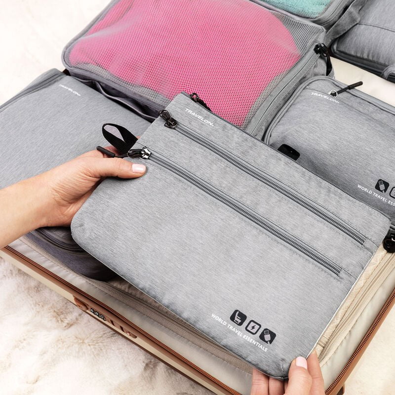 Travelon World Travel Essentials Seat Pack Organizer - Compact Car Seat Organizer with Multiple Pockets for Road Trips, Airplane Travel & Daily Commute