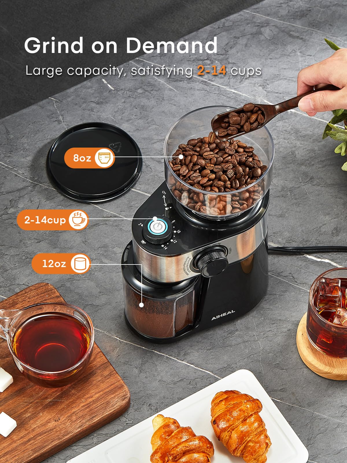 Premium Electric Burr Coffee Grinder - Adjustable 18 Grind Settings for Espresso, Drip & French Press, 2-14 Cup Capacity, Black | Perfect for Home Baristas & Coffee Enthusiasts