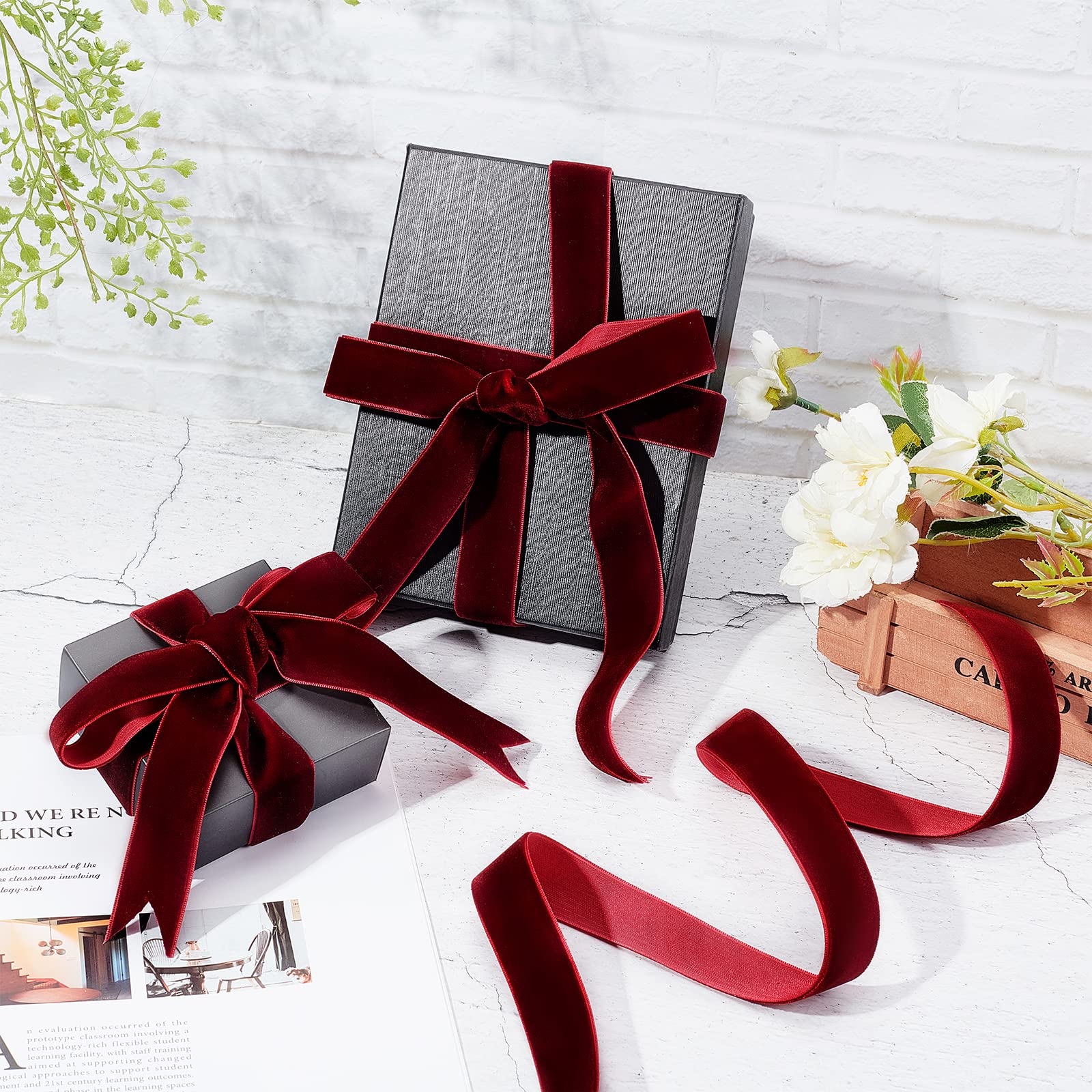 20 Yards x 1 Inch Valentine's Day Single Side Velvet Ribbon - Dark Red Satin Ribbon Roll for Wedding Decorations, Gift Wrapping, Hair Bows, Flower Arranging & DIY Home Decor - Perfect for Christmas, Crafts and Party Decorations