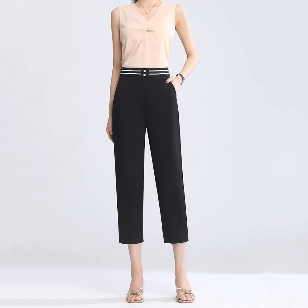 Women's High Waist Loose Casual Summer Pants - Thin Black Harem Pants with 7/8 Length for Comfort & Style | Perfect for Yoga, Travel & Everyday Wear (Color: A, Size: 29/XL)