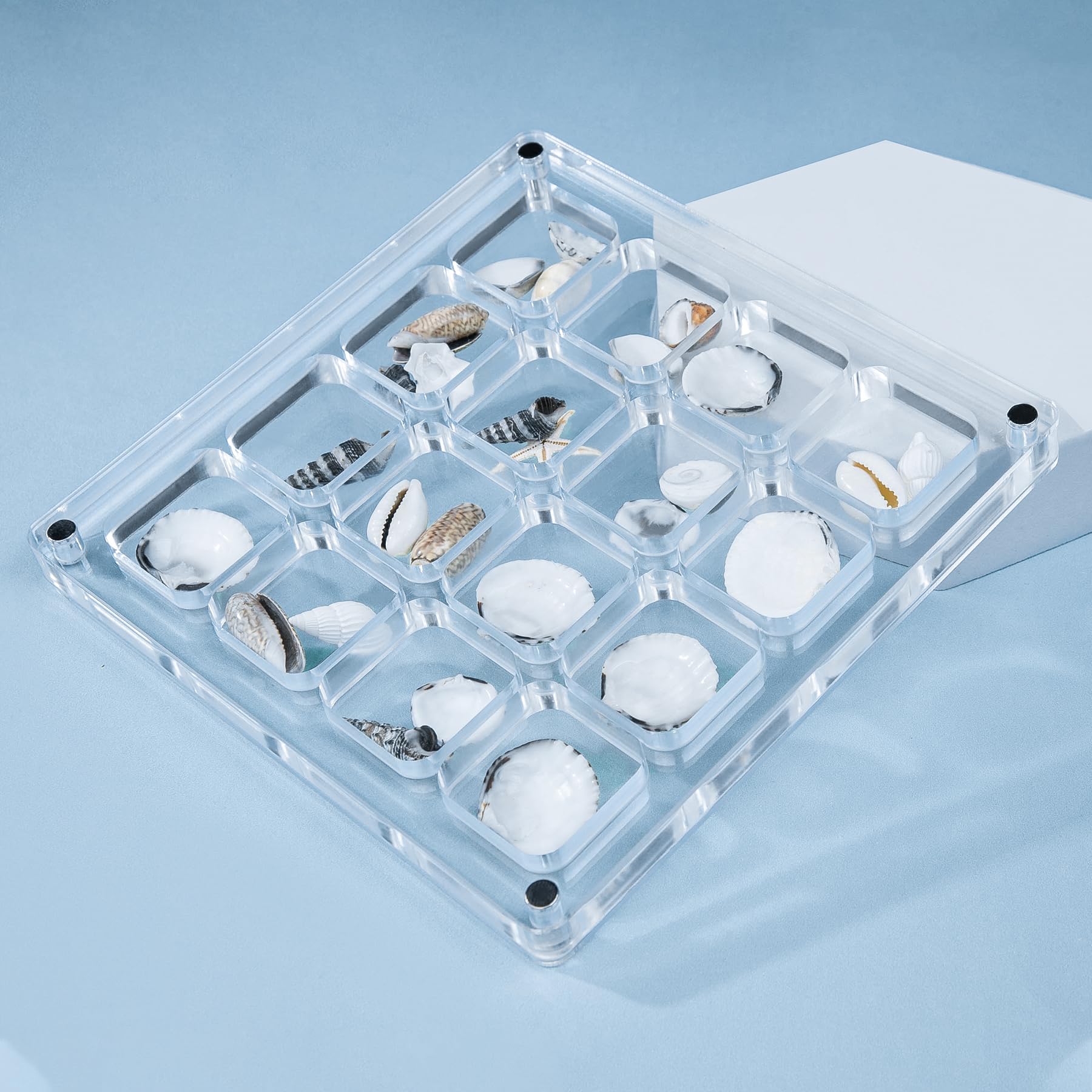 Multi-Style Clear Acrylic Magnetic Seashell Display Case - Collectible Shadow Box for Tiny Treasures, Shell Holder with Grid Cabinet - Perfect for Beachcombing Finds, Jewelry & Crystal Collection Display
