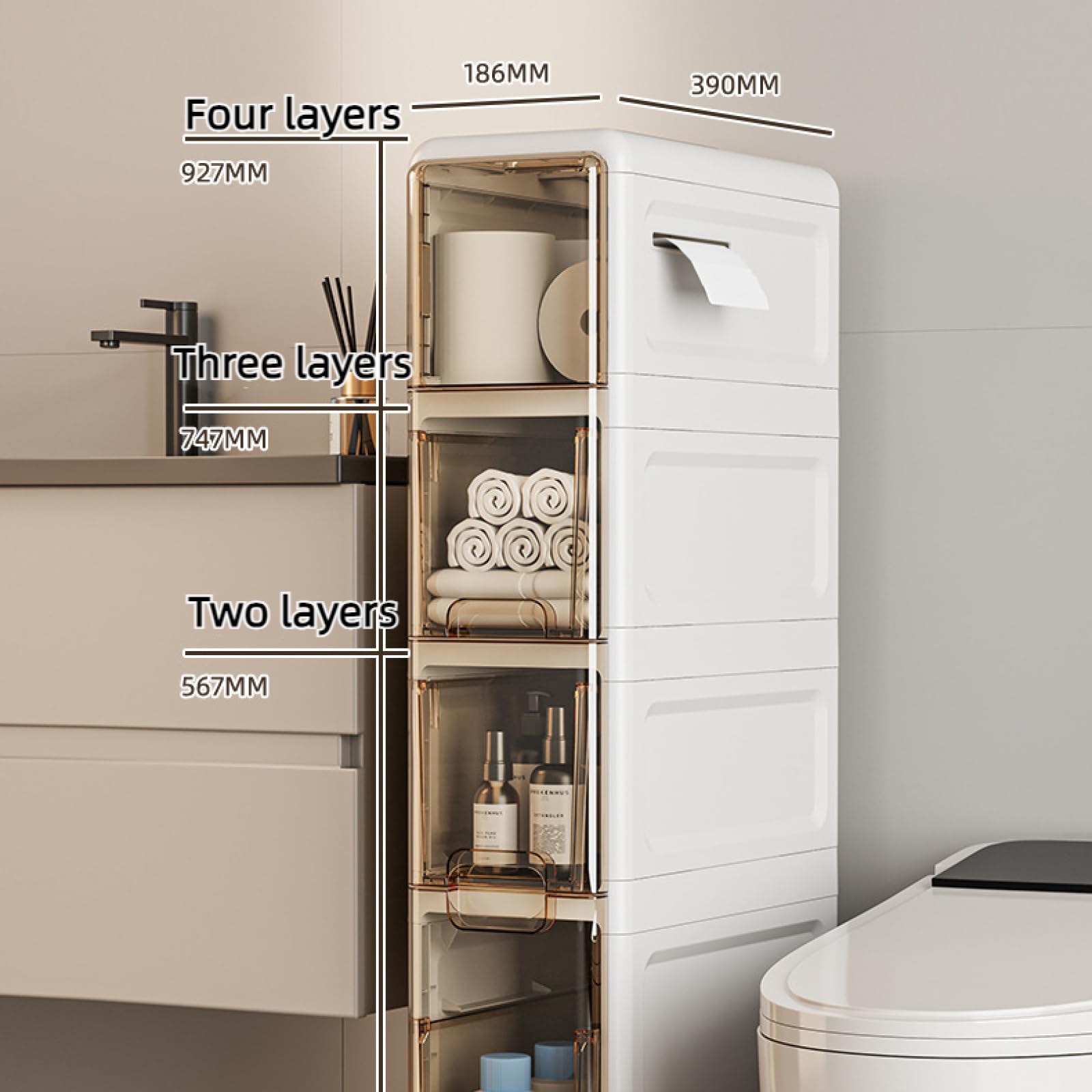 3-Tier Waterproof Toilet Storage Rack - Bathroom Gap Organizer with Wide Drawer for Toilet Side Space - Perfect for Small Bathroom Organization, Apartment Storage & Bath Essentials