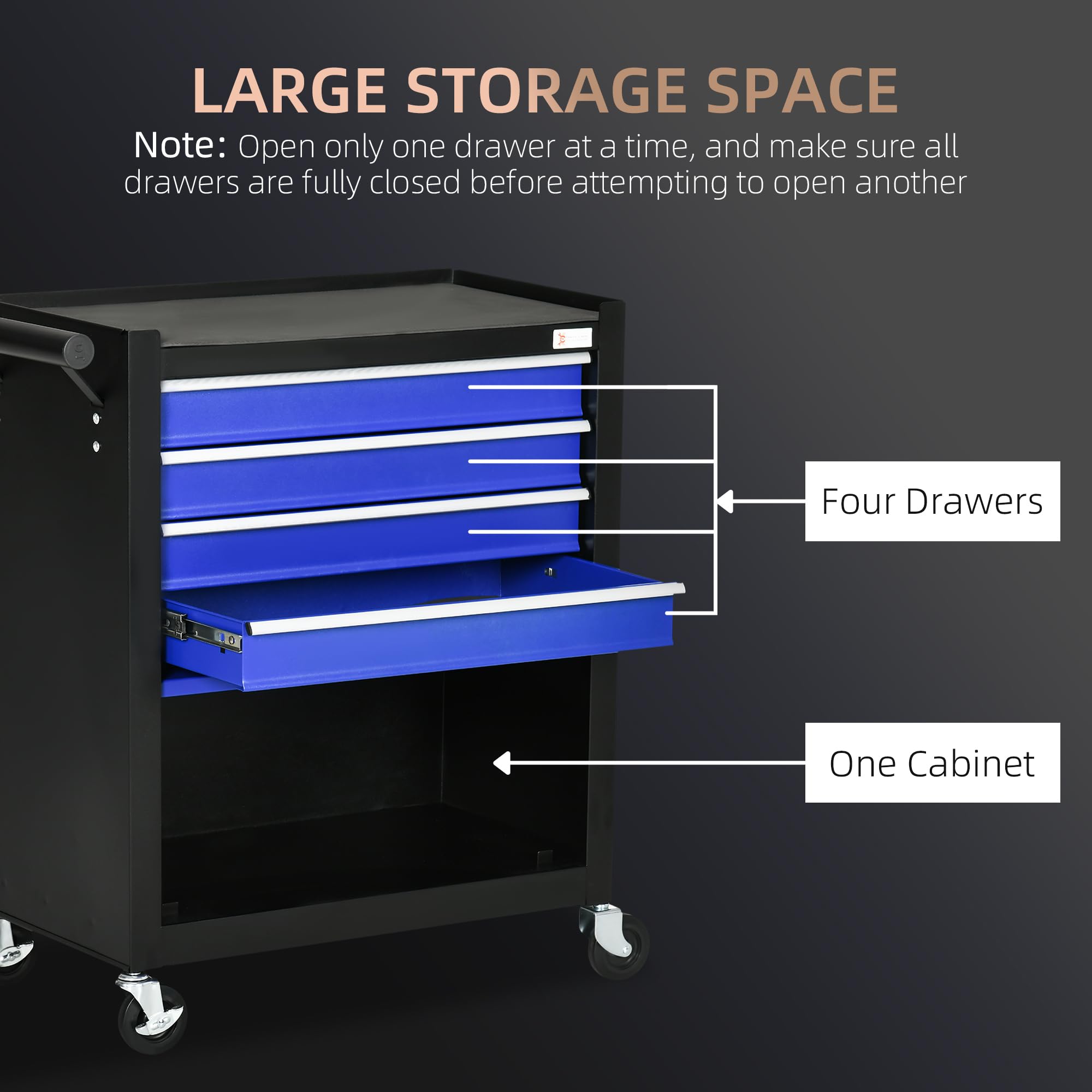 DURHAND 4-Drawer Rolling Tool Chest with Wheels - Heavy Duty Tool Storage Cabinet & Portable Tool Organizer for Garage, Workshop, Factory - Blue - Perfect for Mechanics, DIY Enthusiasts & Professional Tool Organization