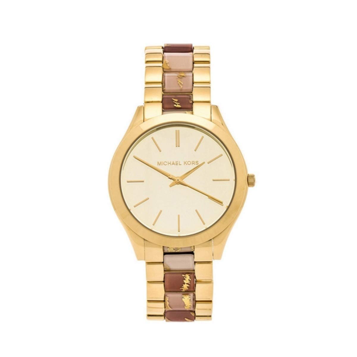 Michael Kors Slim Runway Three-Hand Stainless Steel Watch for Women - Gold & White Dial - Luxury Fashion Watch - Perfect for Office, Party & Everyday Wear