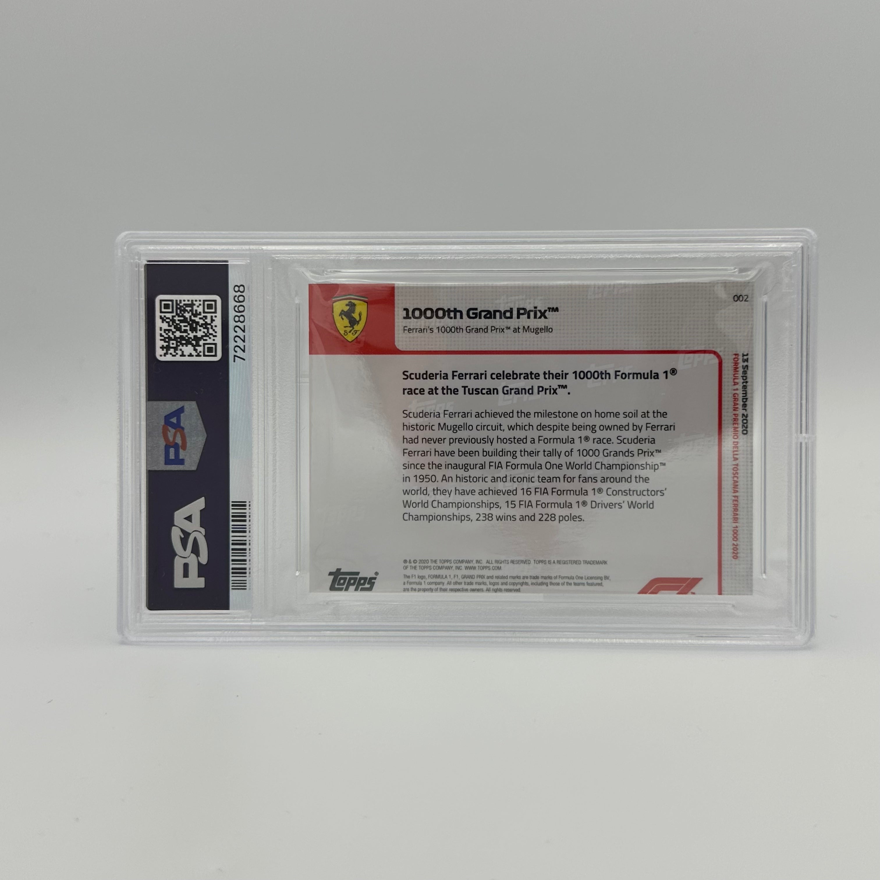 PSA 9 Graded 1000th Grand Prix Ferrari #2 Trading Card - Rare Collectible for Sports Memorabilia & Racing Fans