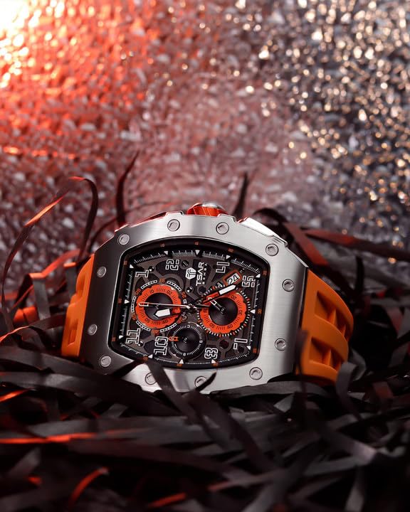 **TSAR BOMBA Luxury Men's Tonneau Watch - Waterproof 50M Analog Chronograph with Date Calendar - Business Dress & Diver Watch for Work, Formal & Casual Wear - Large Square Face Wristwatch for Men**    *(Use for business meetings, diving, daily wear & special occasions)*
