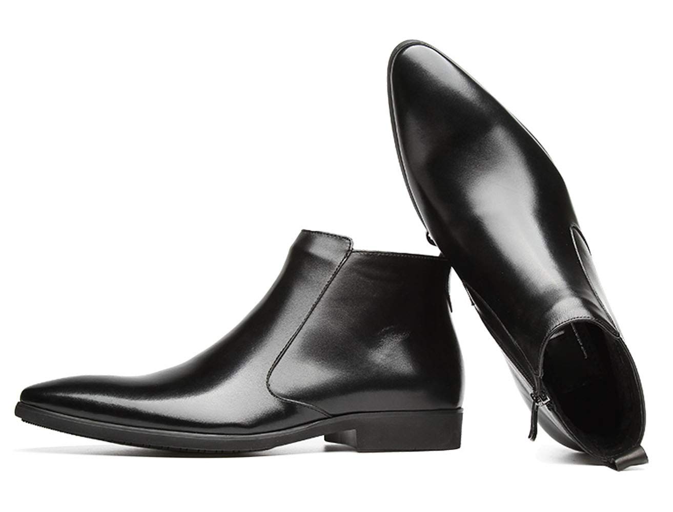 Santimon Men's Chelsea Boots - Leather Ankle Boots with Zipper for Dress & Casual Wear - Black & Burgundy - Perfect for Office, Parties & Everyday Outfits
