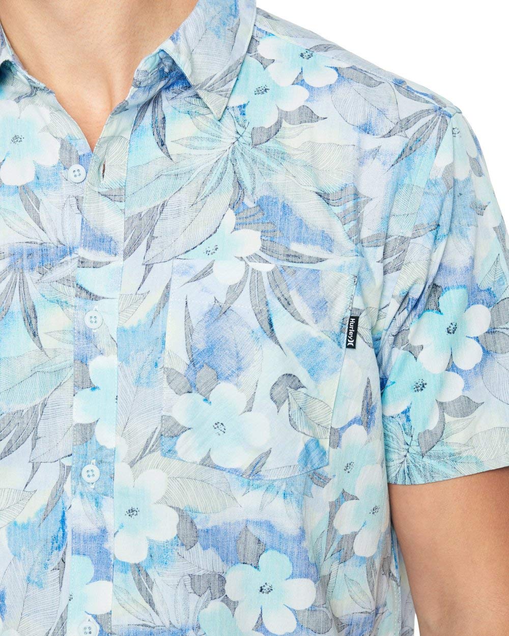 Hurley Men's Spray Gun Short Sleeve Woven Shirt - Half Blue Casual Button-Up Shirt 2XL for Beach, Surfing & Summer Outdoor Activities