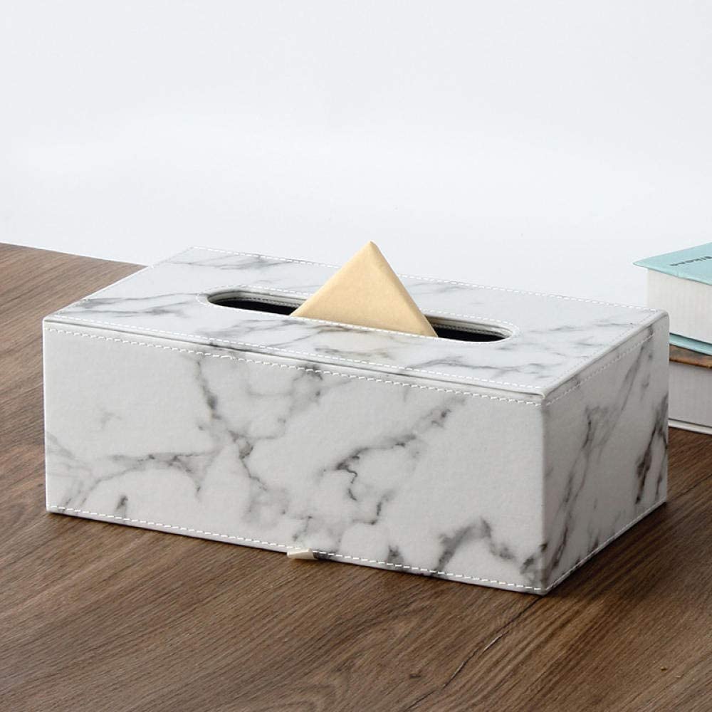 Marble Pattern Tissue Box Holder - Elegant Towel & Napkin Dispenser for Bathroom Vanity, Car, Dresser & Nightstand - White Home Decor Organizer for Tissues & Paper Towels - Perfect for Living Room, Office & Guest Bathroom