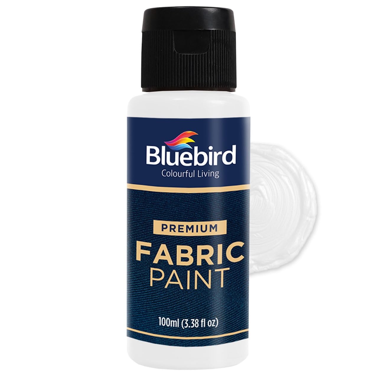 BLUEBIRD Permanent Fabric Paint - White 3.4 Fl Oz for Clothes & Upholstery - DIY Fabric Painting for T-Shirts, Jeans, Sofas & Home Decor Projects