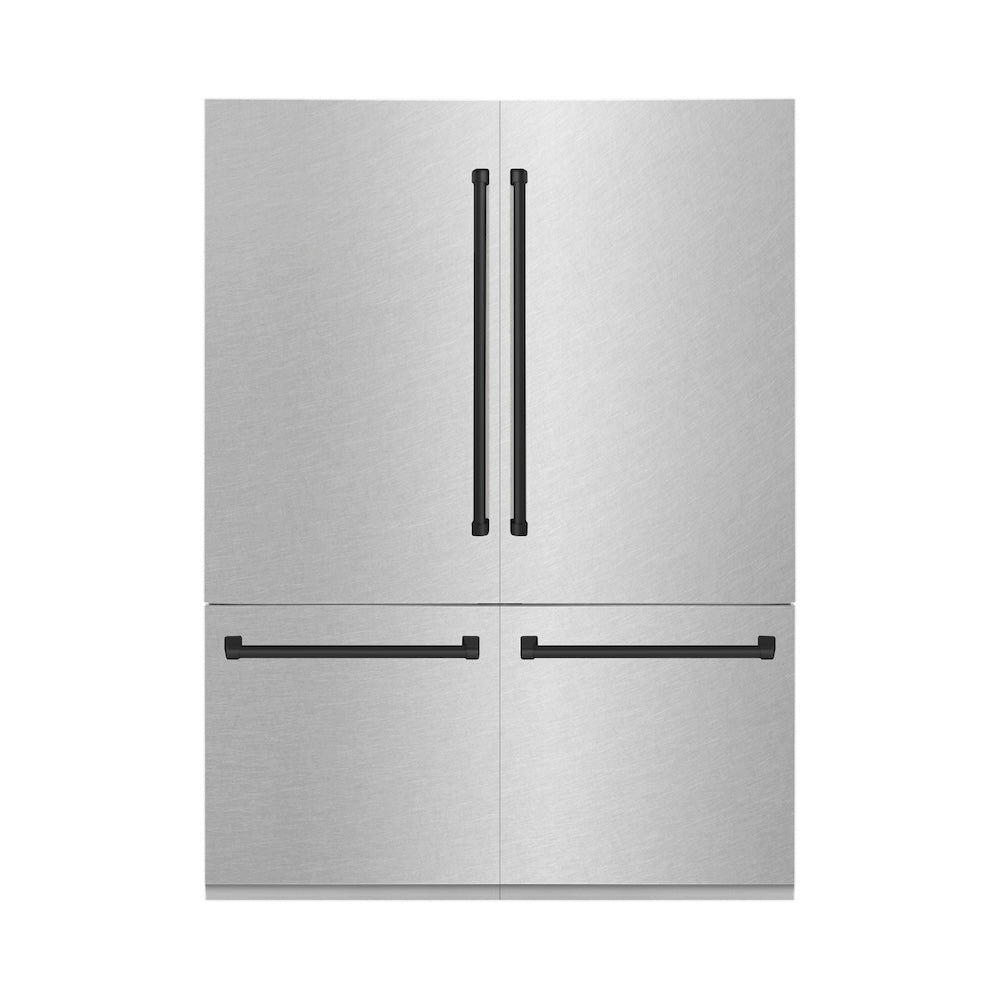 ZLINE Autograph Edition 60-Inch French Door Built-In Refrigerator with Bottom Freezer - 32.2 cu.ft Capacity, Water Dispenser & Ice Maker - Satin Stainless Steel with Matte Black Accents (RBIVZ SN 60 MB) - Perfect for Modern Kitchens and Luxury Homes