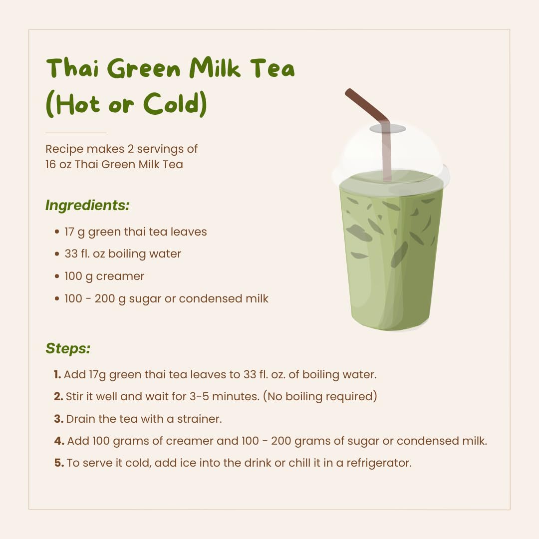 Premium Thai Green Tea Bags - 40 Count, Authentic & Aromatic for Iced Tea, Bubble Tea & Relaxation - Perfect for Home, Office & Gifting