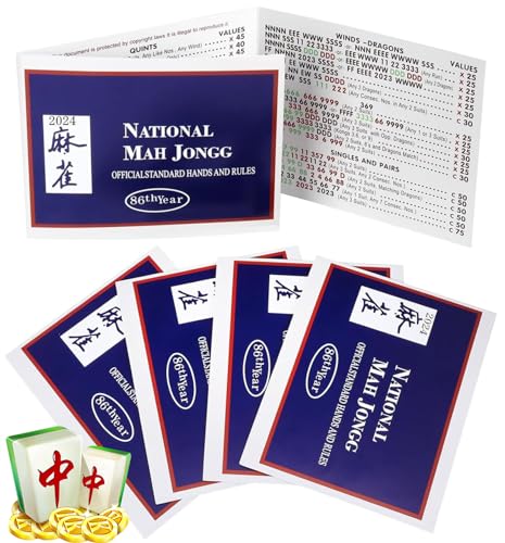 2024 New Mahjong Cards Set - 4PCS Official Standard Hands & Rules with Large Print Scorecards (Blue) | Perfect for Family Game Nights, Casino Parties & Chinese Culture Enthusiasts