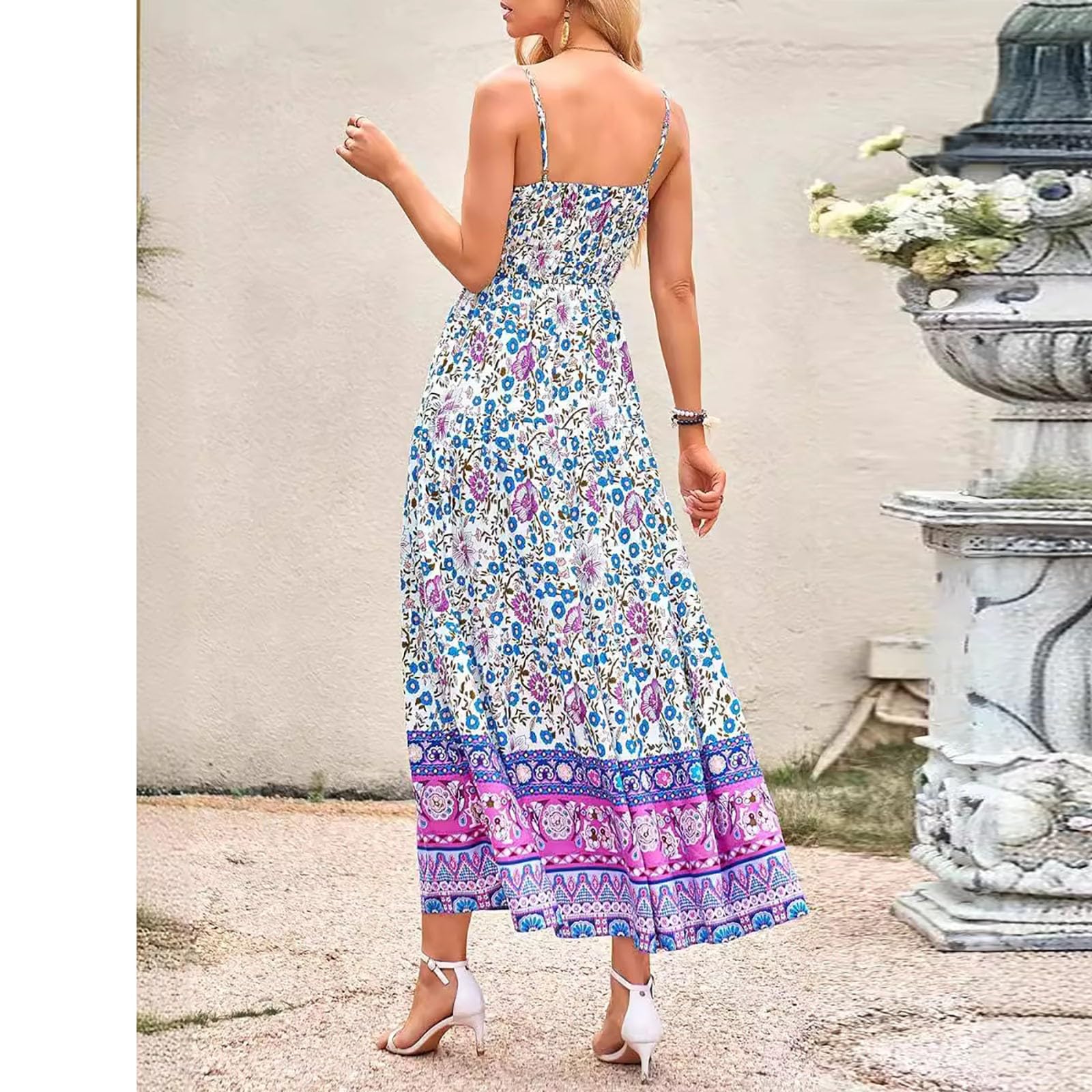 2024 Women's Summer Dresses - Flowy Spaghetti Strap Sun Dress with Side Slits | Casual Beachwear, Vacation Outfit & Boho Chic Style for Outdoor Parties