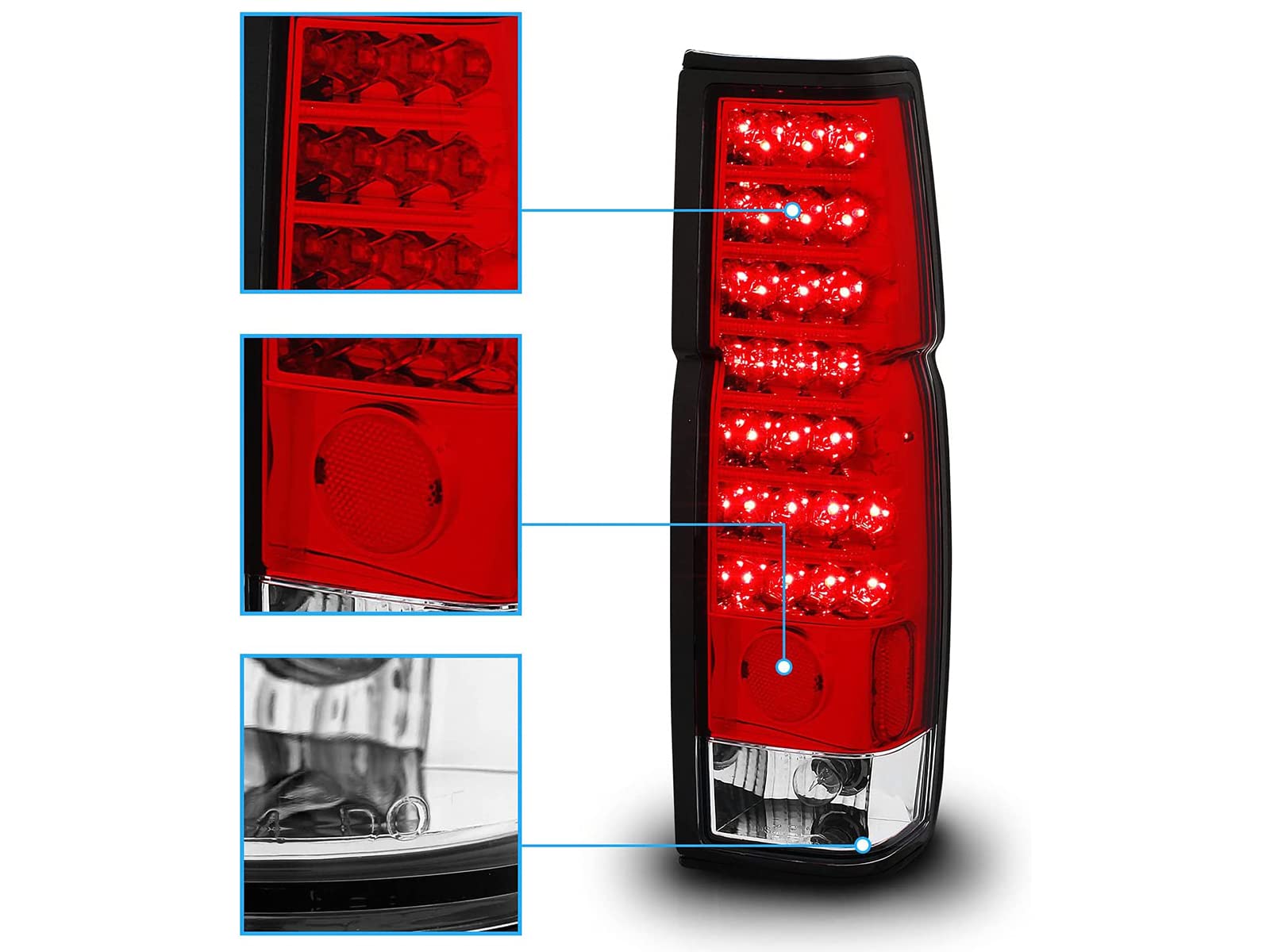 AmeriLite Red/Clear LED Tail Lights for Nissan Hardbody - Left & Right Pair - Durable, Bright, Easy Installation for Pickup Trucks & Off-Road Adventures