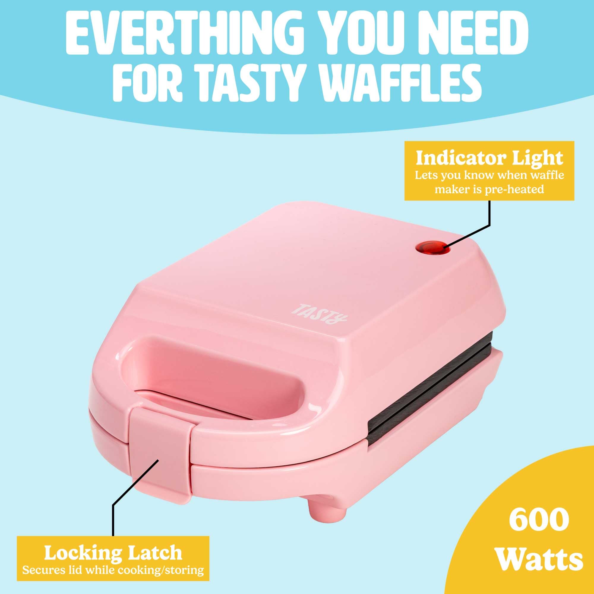 Mini Nonstick Waffle Maker - 600W Compact Waffle Iron for Individual Waffles, Hash Browns & Brownies - Quick Heating & Easy Clean - Perfect for Breakfast, Snacks & Desserts - Pink Kitchen Appliance