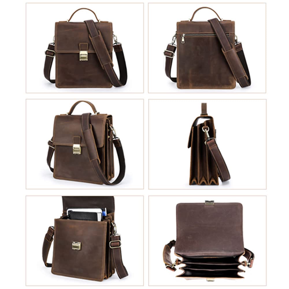 Premium Full Grain Leather Messenger Bag for Men - Secure Lock Briefcase, Travel & Crossbody Shoulder Bag - Ideal for Business, Commuting & Daily Use