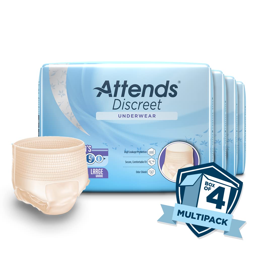 Attends Discreet Underwear for Women - Large Size, 18 Count (Pack of 4) | Premium Incontinence Protection for Active Lifestyles, Travel & Nighttime Use