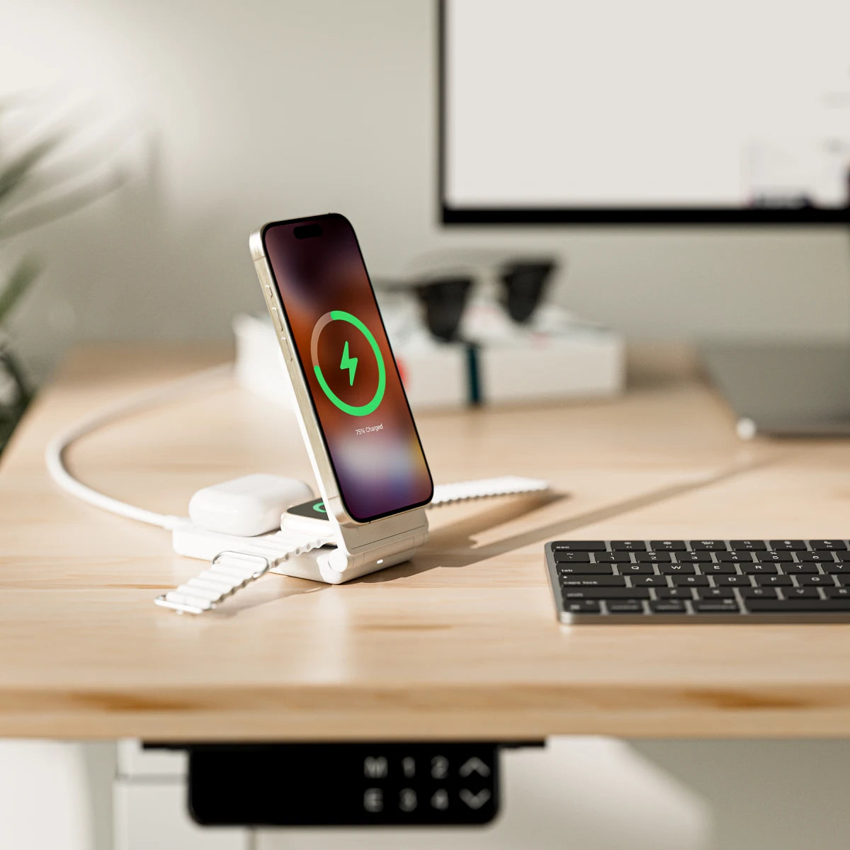3-in-1 Wireless Charging Stand for iPhone, Android & AirPods - Fast Qi Charger for Phone, Earbuds & Watch | Perfect for Home, Office & Yoga Studio