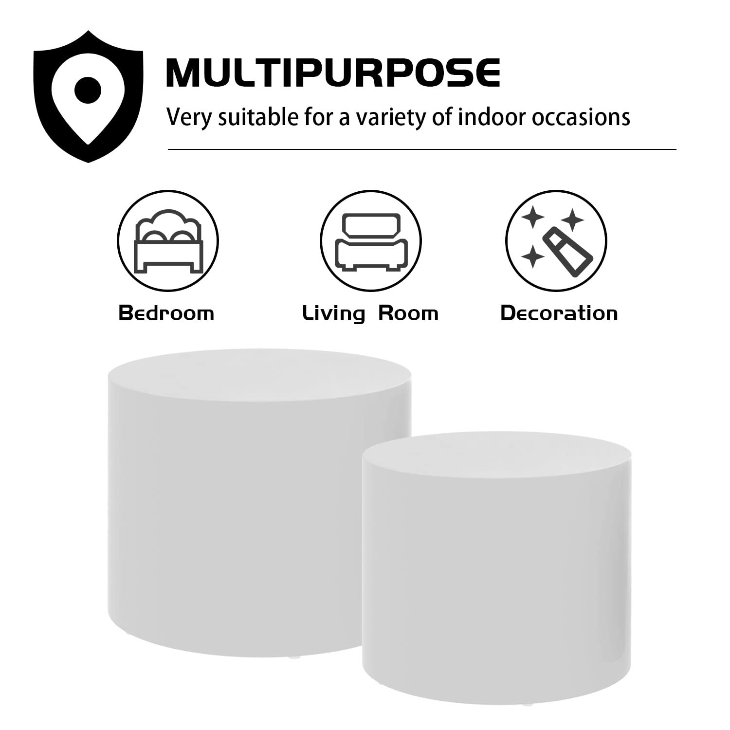 HMFULE 2-Piece Round Nesting Coffee Table Set - Side Table & End Table for Small Spaces - White | Perfect for Living Room, Bedroom, Balcony & Office Decor