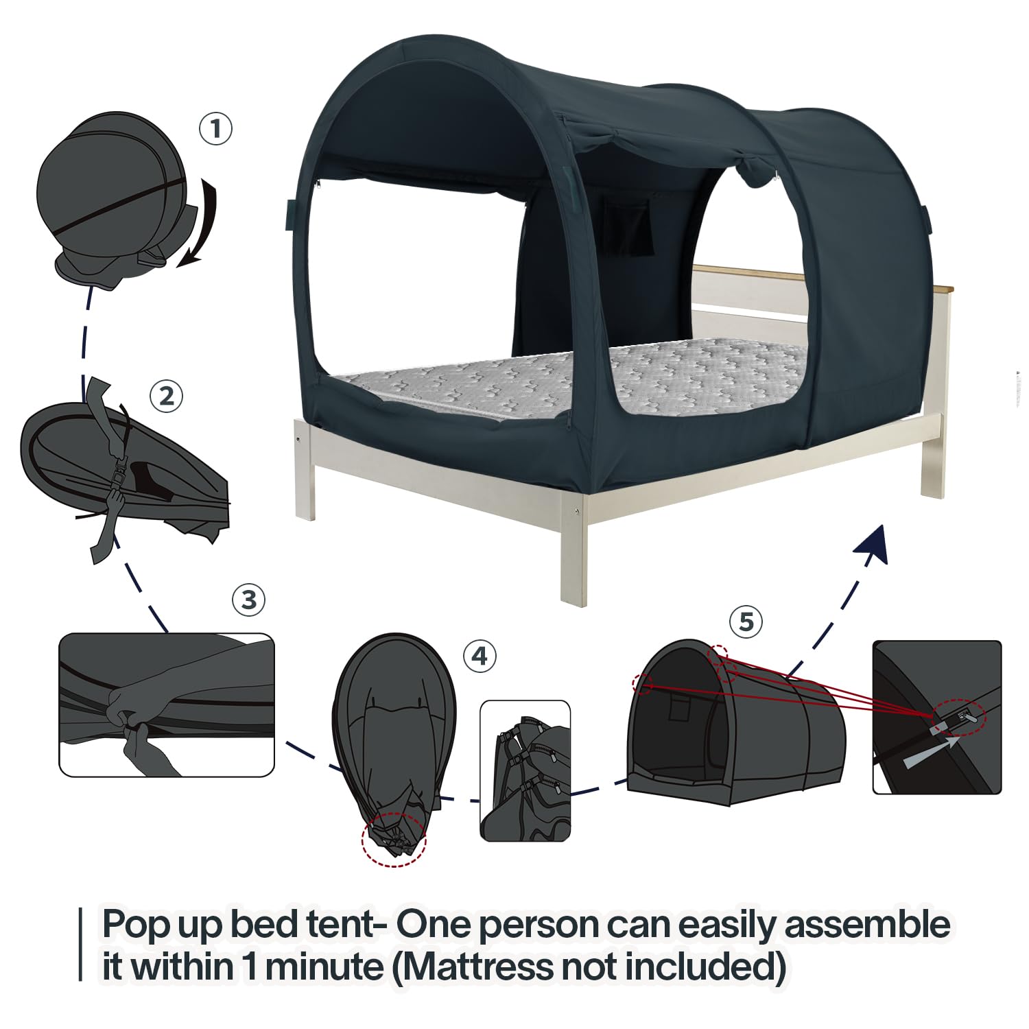 **Dream Tents Bed Canopy - Pop-Up Indoor Privacy Shelter for Kids & Adults - Warm, Breathable Twin Size Cabin Tent (Mattress Not Included) - Perfect for Bedrooms, Camping & Cozy Reading Nooks**