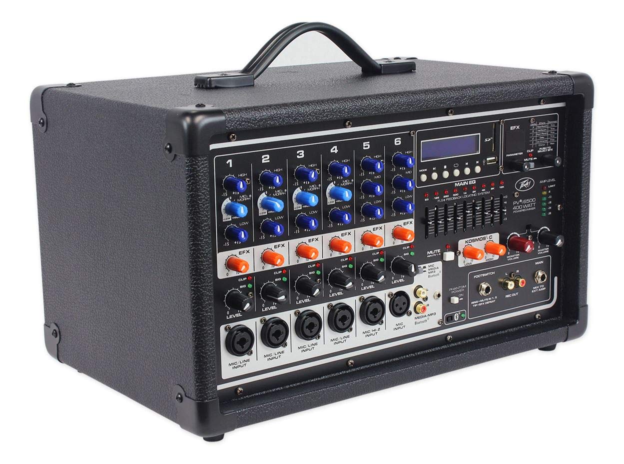Peavey PVI6500 400W 6-Channel Powered Live Sound Mixer with PVI10 Speakers, Stands & Cables - Perfect for Live Performances, DJ Gigs & Studio Recording
