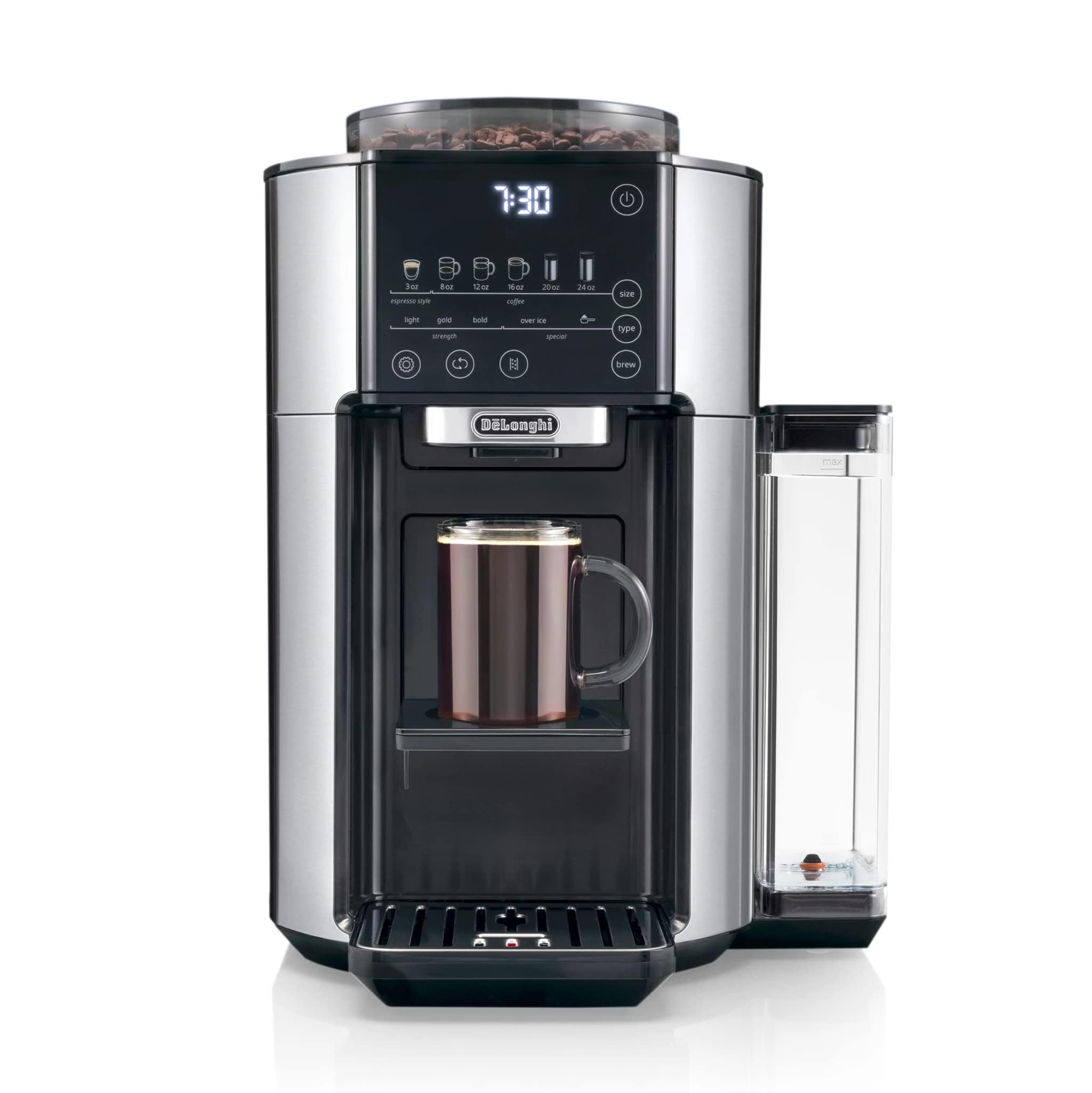 De'Longhi TrueBrew Drip Coffee Maker with Built-in Grinder - Single Serve (8 oz to 24 oz) for Hot & Iced Coffee - Stainless Steel (CAM51025MB) - Perfect for Home, Office & Small Kitchens