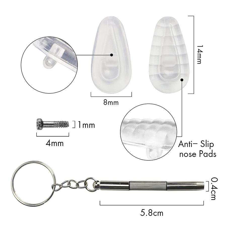 15mm Soft Silicone Air Chamber Eyeglass Nose Pads Repair Kit - 5 Pairs Screw-in Nose Pads with Glasses Screws, Micro Screwdriver & Cleaning Cloth - Comfortable Eyewear Accessories for Reading, Computer Use and Daily Wear