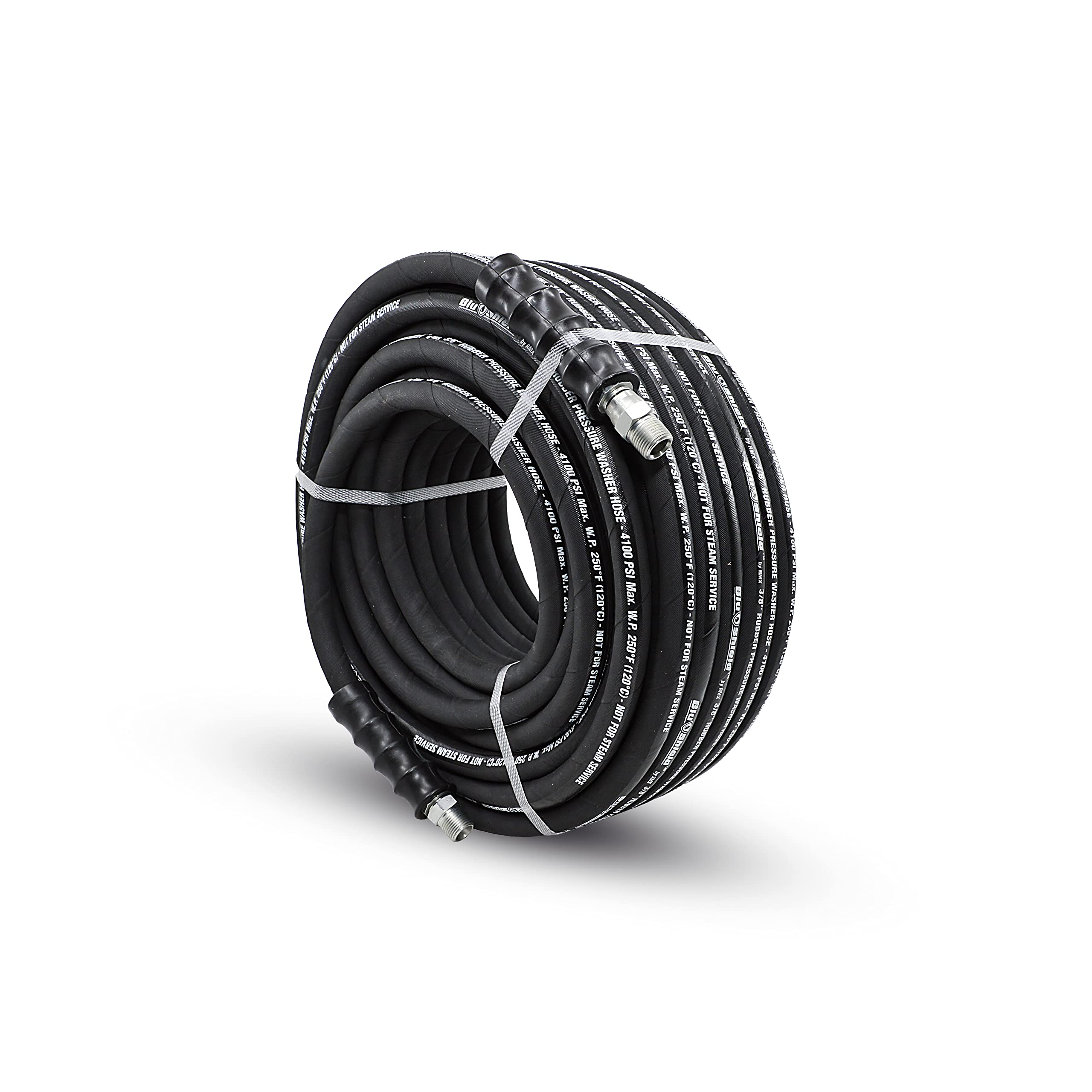 BluShield Aramid Braided Rubber Pressure Washer Hose - 4100 PSI, 250°F Hot & Cold Water Resistant, Heavy Duty & Flexible (3/8