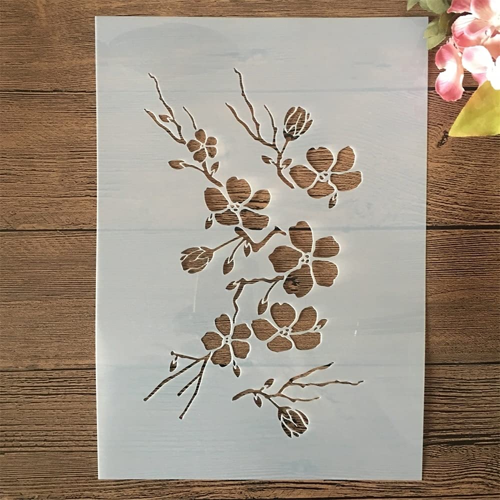 Reusable A4 29cm Plum Branch Stencil for DIY Painting, Art Crafts, Wall Decor & Home Decoration - Perfect for Canvas Art, Scrapbooking & Furniture Upcycling