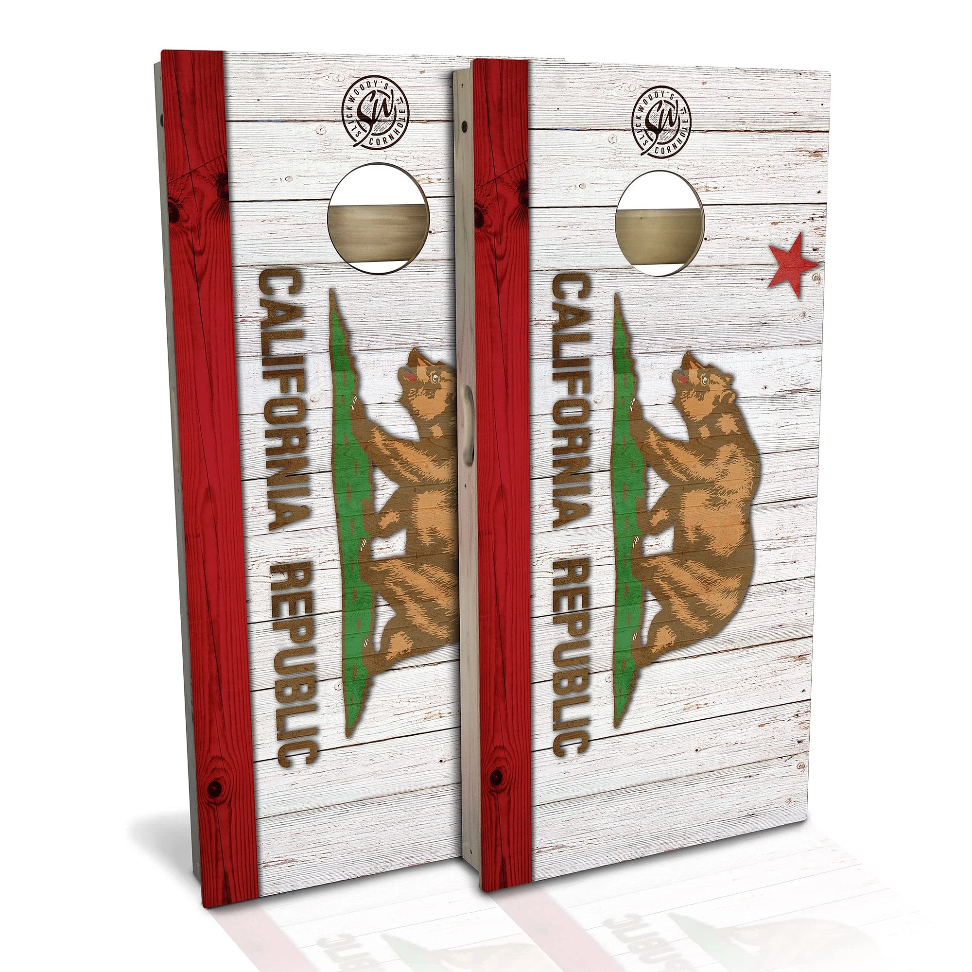 California State Flag Cornhole Game Set - 2 Wooden Boards, 8 Bags & Accessories - Outdoor Lawn Games for Backyard, Tailgating & Beach Parties