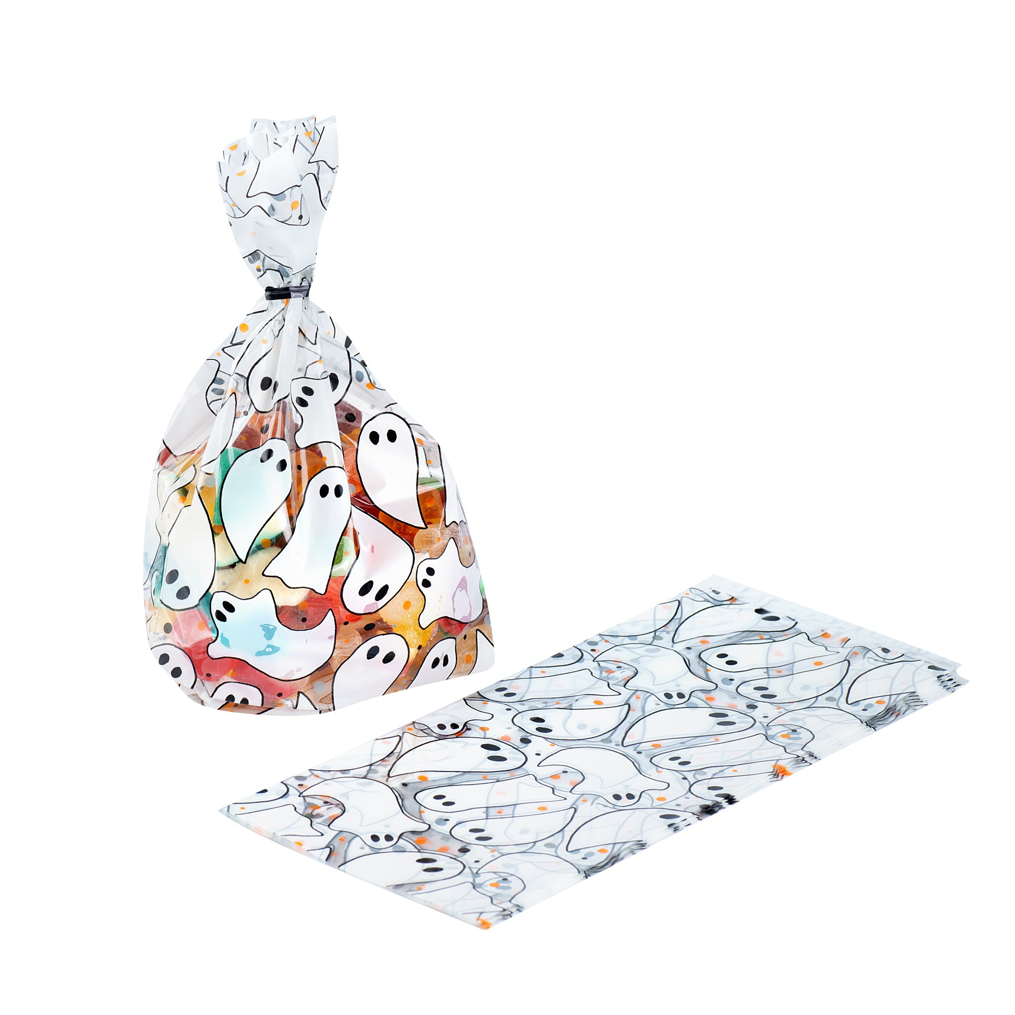 Plastic Candy Bags for Halloween - 4x2x9.5 Inch Gusseted Ghost Design Treat Bags (4000 Count Bulk Pack) - Perfect for Party Favors, Trick or Treat, and Candy Packaging