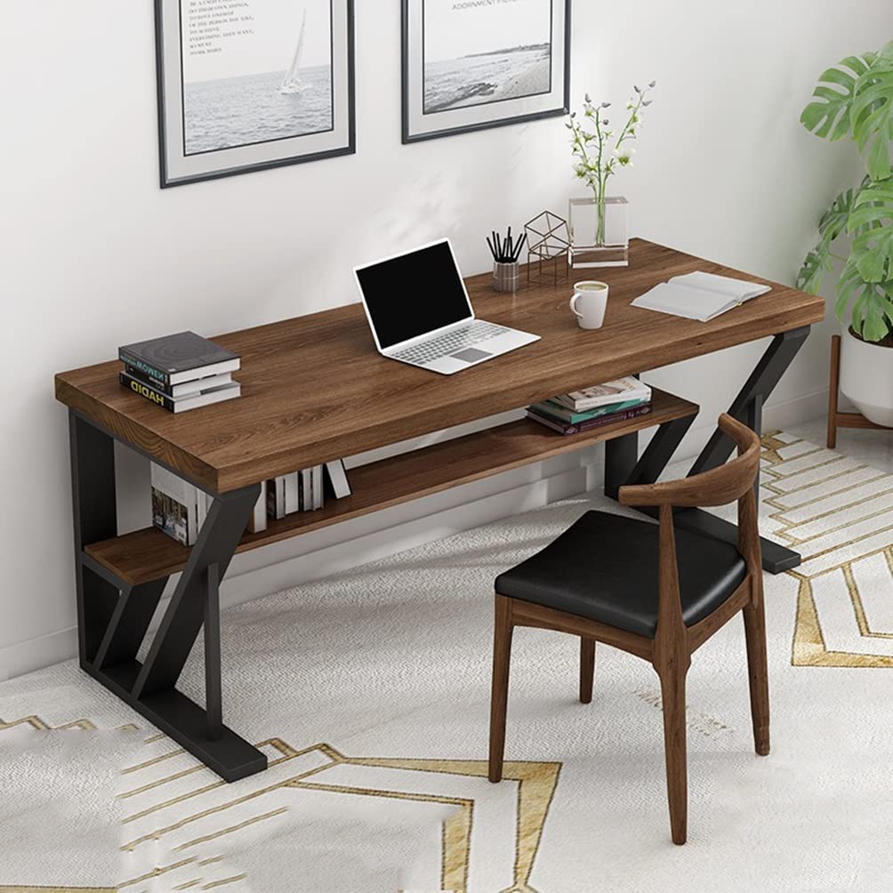 Solid Wood Home Office Computer Desk with Shelves | 120-280CM Adjustable Width Gaming & Workstation Table | Sturdy Metal Legs for Study, Gaming & Remote Work (110.2x39.4x29.5 Inches) | Perfect for Small Spaces & Home Offices