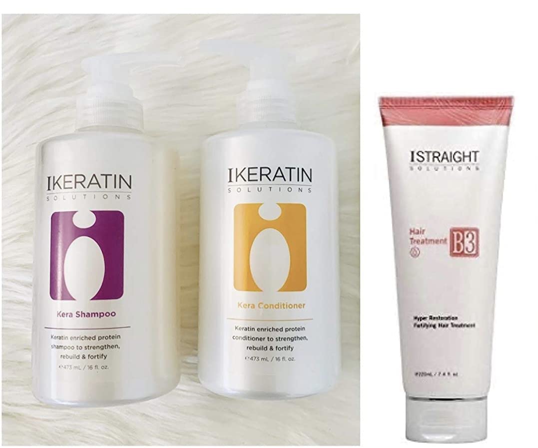 iKeratin Kera Shampoo & Conditioner Set with B3 Hair Treatment Mask - Free Shower Cap Included | Professional Hair Care for Damaged Hair | Perfect for Home Salon Treatments & Spa Days