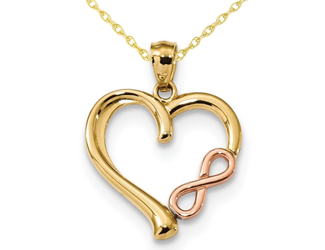 14K Yellow & Pink Gold Heart Infinity Pendant Necklace with 18
