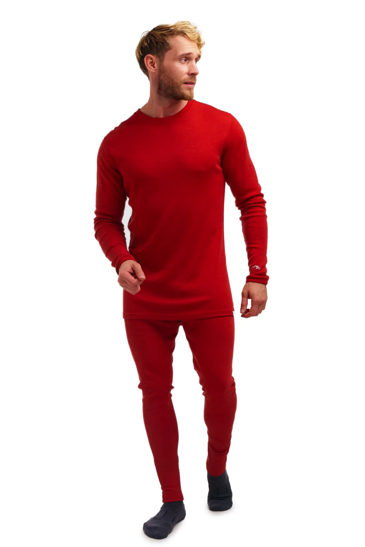 Men's Merino Wool Thermal Underwear Set - 250g Warm Base Layer Top & Bottom in Cherry Red - Perfect for Skiing, Hiking & Winter Outdoor Activities