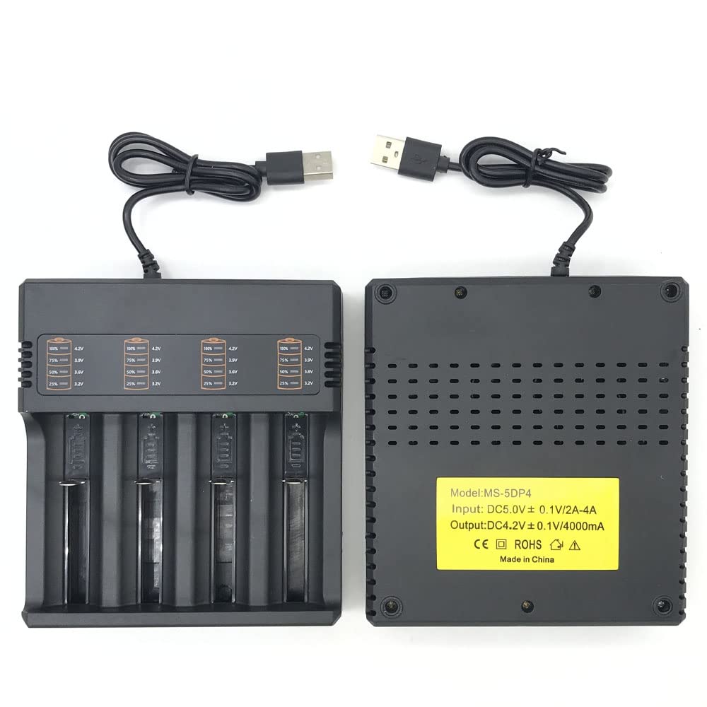 18650 26650 21700 USB Lithium Battery Charger - 4 Slot Fast Charger for 3.7V/4.2V Batteries | Perfect for Flashlights, Vape Mods & Power Tools