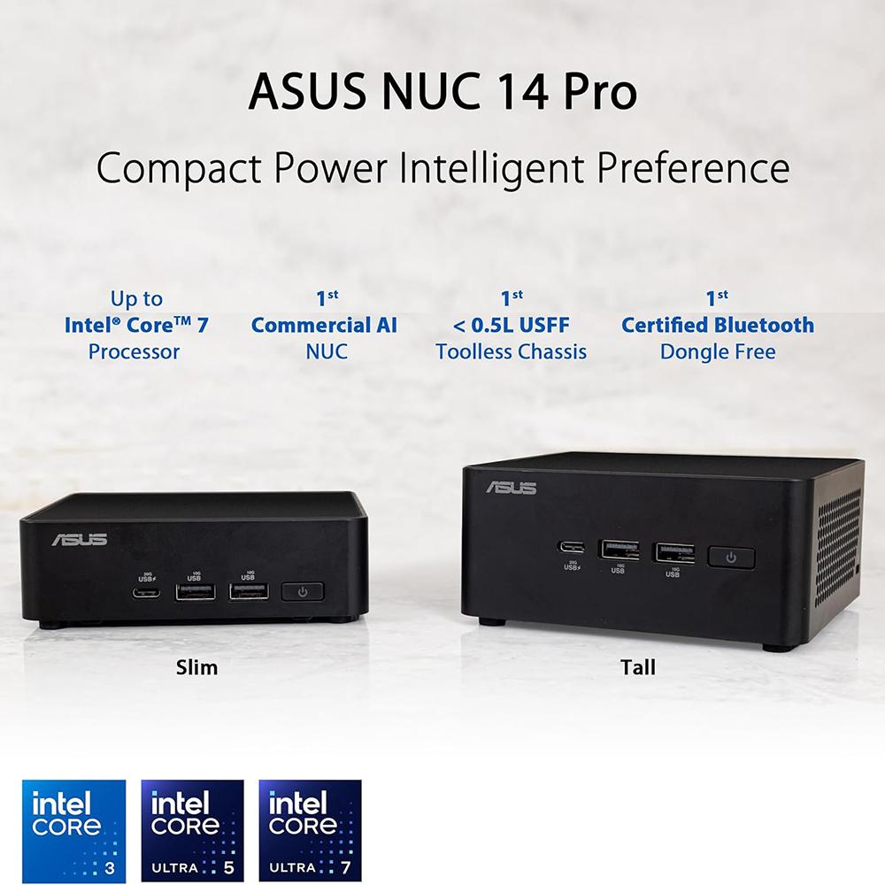ASUS NUC 14 Pro Tall Barebone Kit (Intel Core i3) - Compact Mini PC for Home Office, Gaming & Digital Signage - Black RNUC14RVHI30000UI
