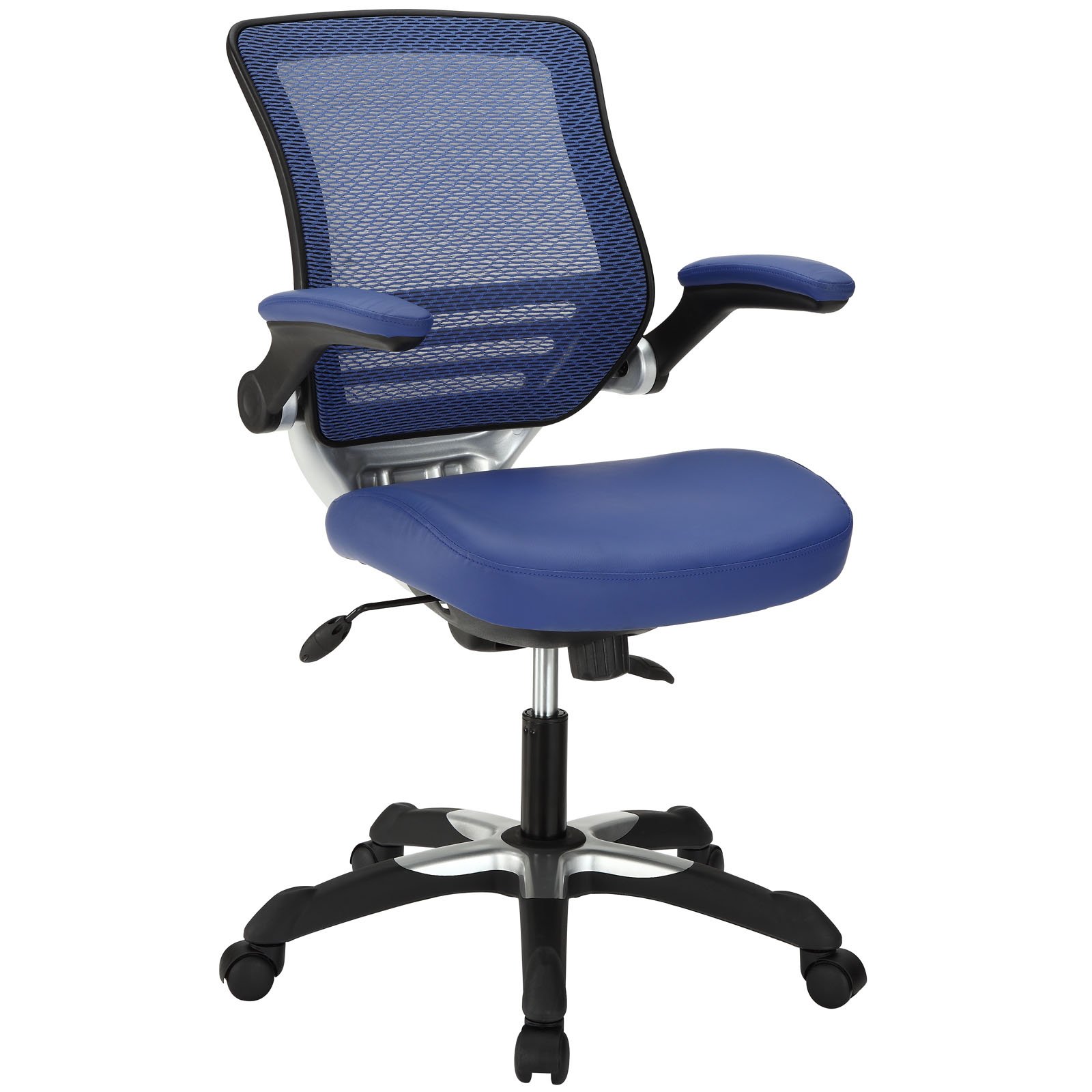 Modway Edge Blue Faux Leather Mesh Office Chair - Ergonomic Desk Chair for Home & Office Workspace, Gaming, and Study