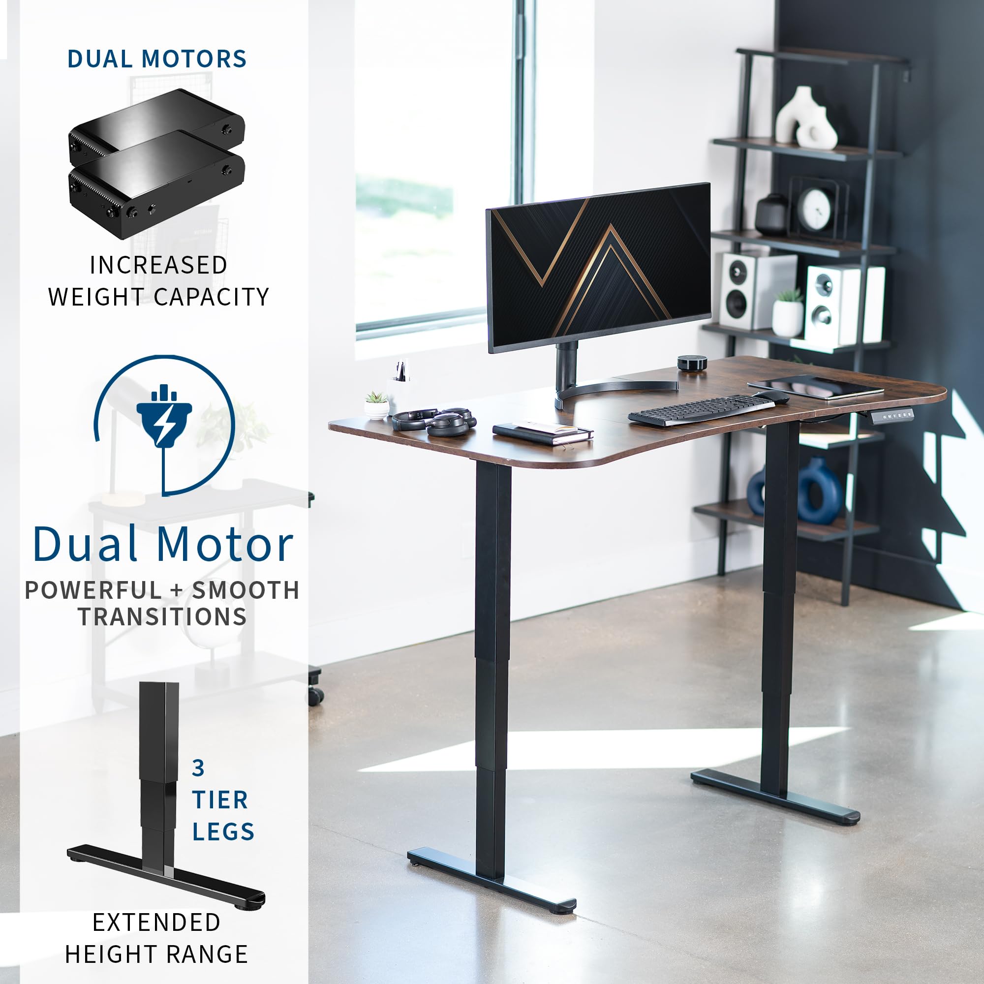 VIVO Electric 63 x 32 Inch Adjustable Height Standing Desk - Dual Motor Memory Controller, Rustic Brown Wood Top & Black Frame (DESK-KIT-2B1N) - Perfect for Home Office, Gaming Setup & Workspace Ergonomics