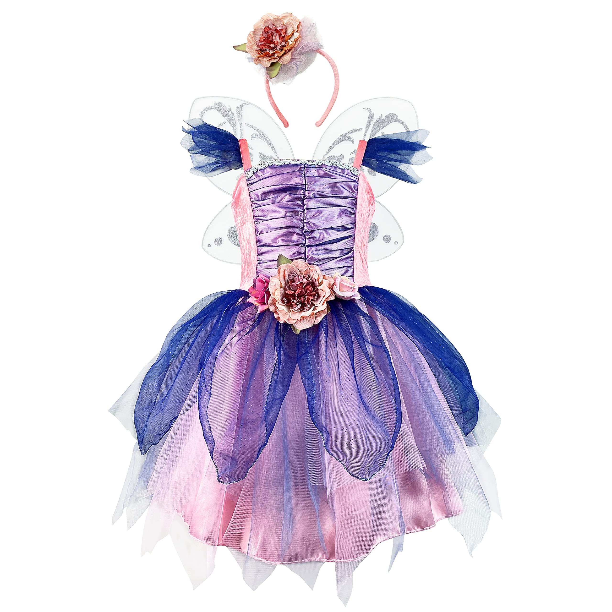 Fairy Costume Dress for Girls - Green Princess Tutu Dress with Headband & Wings | Flower Girl Outfit for Birthday Party, Halloween & Dress Up Play