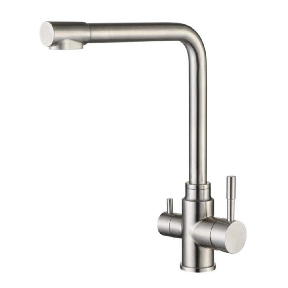 3-Way Kitchen Faucet Water Filter - 304 Brushed Stainless Steel, 360° Rotatable, Hot & Cold Water Purification System - Perfect for Home, RV, and Outdoor Use