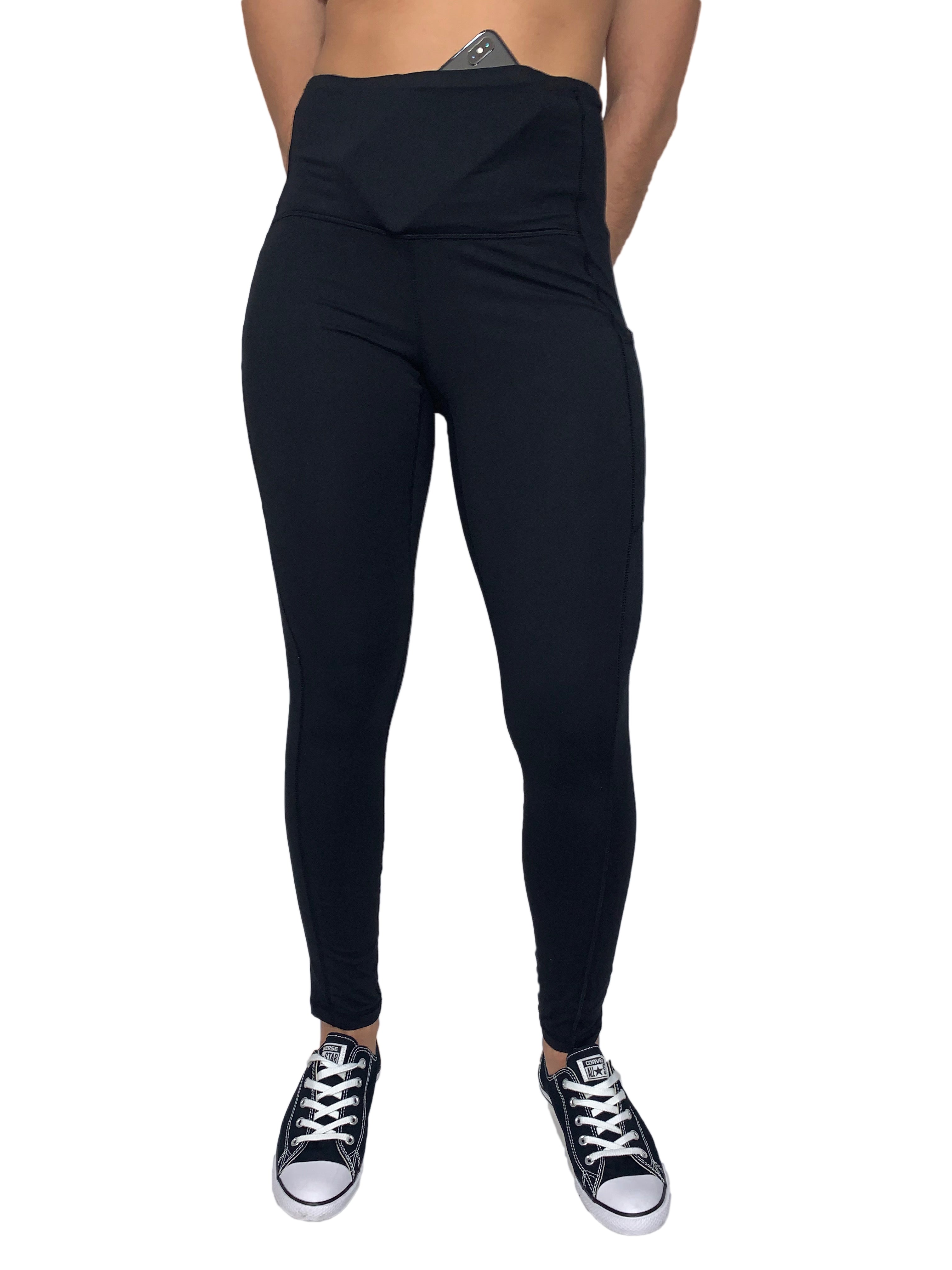High-Waisted Solid Color Active Leggings with Pockets - Women's Workout Yoga Running Gym Leggings for Fitness & Casual Wear