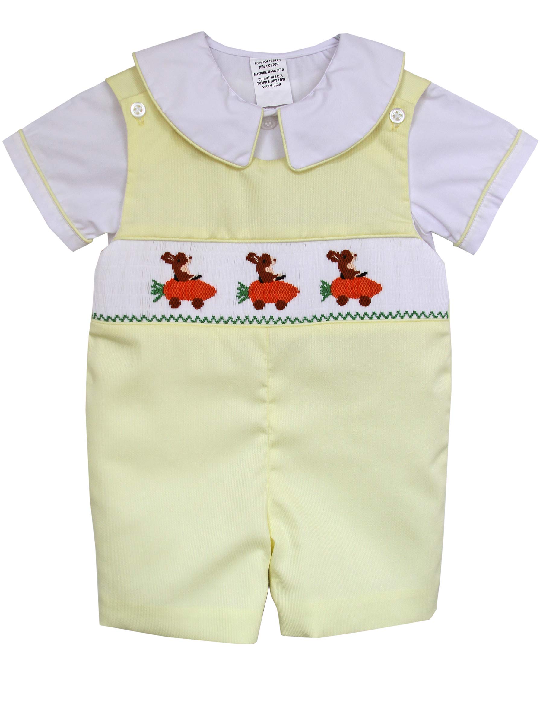 Yellow Hand-Smocked Boys' Easter Bunny Shortall Outfit - Cute Spring & Easter Outfit for Toddlers, Photo Shoots & Holiday Celebrations