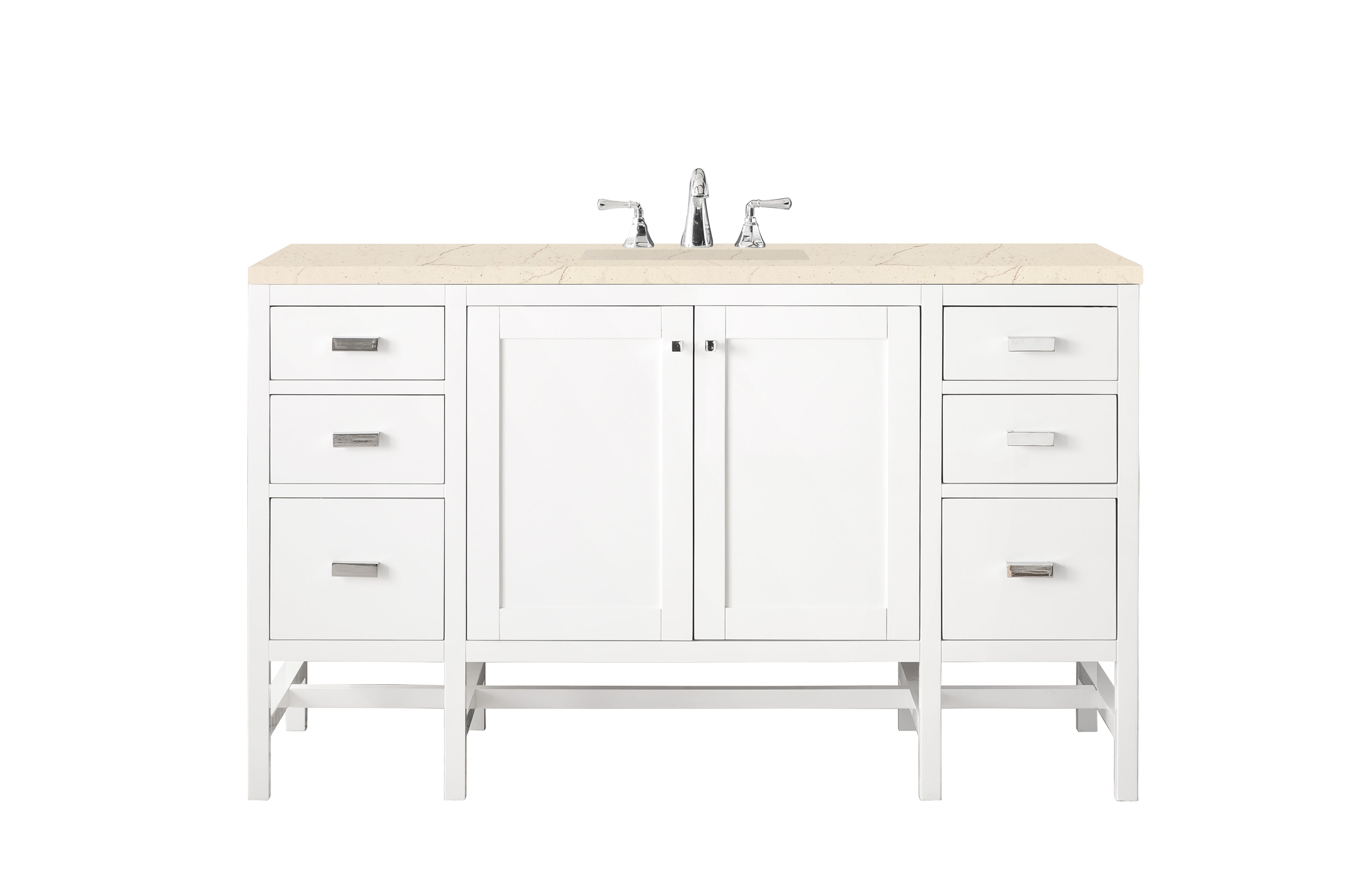 Addison 60-Inch Single Vanity Cabinet with 3CM Eternal Marfil Top - Glossy White Finish for Bathroom Remodel & Modern Home Decor