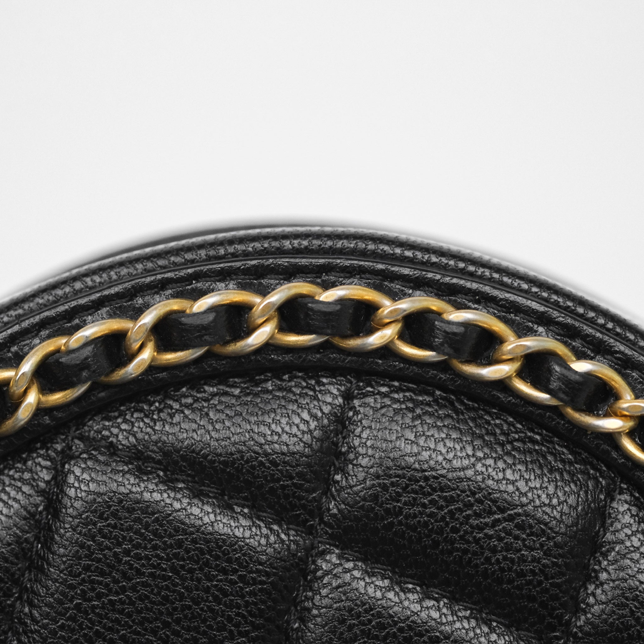 Chanel Black Lambskin Chained Round Filigree Clutch with Gold Hardware - Elegant Evening Bag for Parties, Weddings & Special Occasions