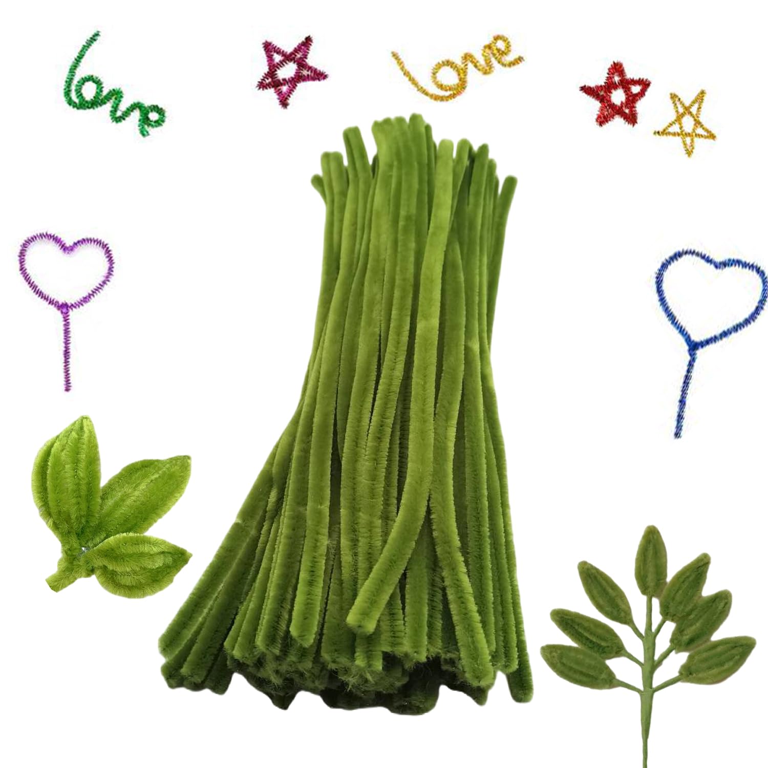 100pcs Olive Green Pipe Cleaners with 20pcs Googly Eyes - Chenille Stems for DIY Crafts, Arts Projects & Holiday Decorations - Perfect for Kids Activities, Classroom Projects & Christmas Ornaments