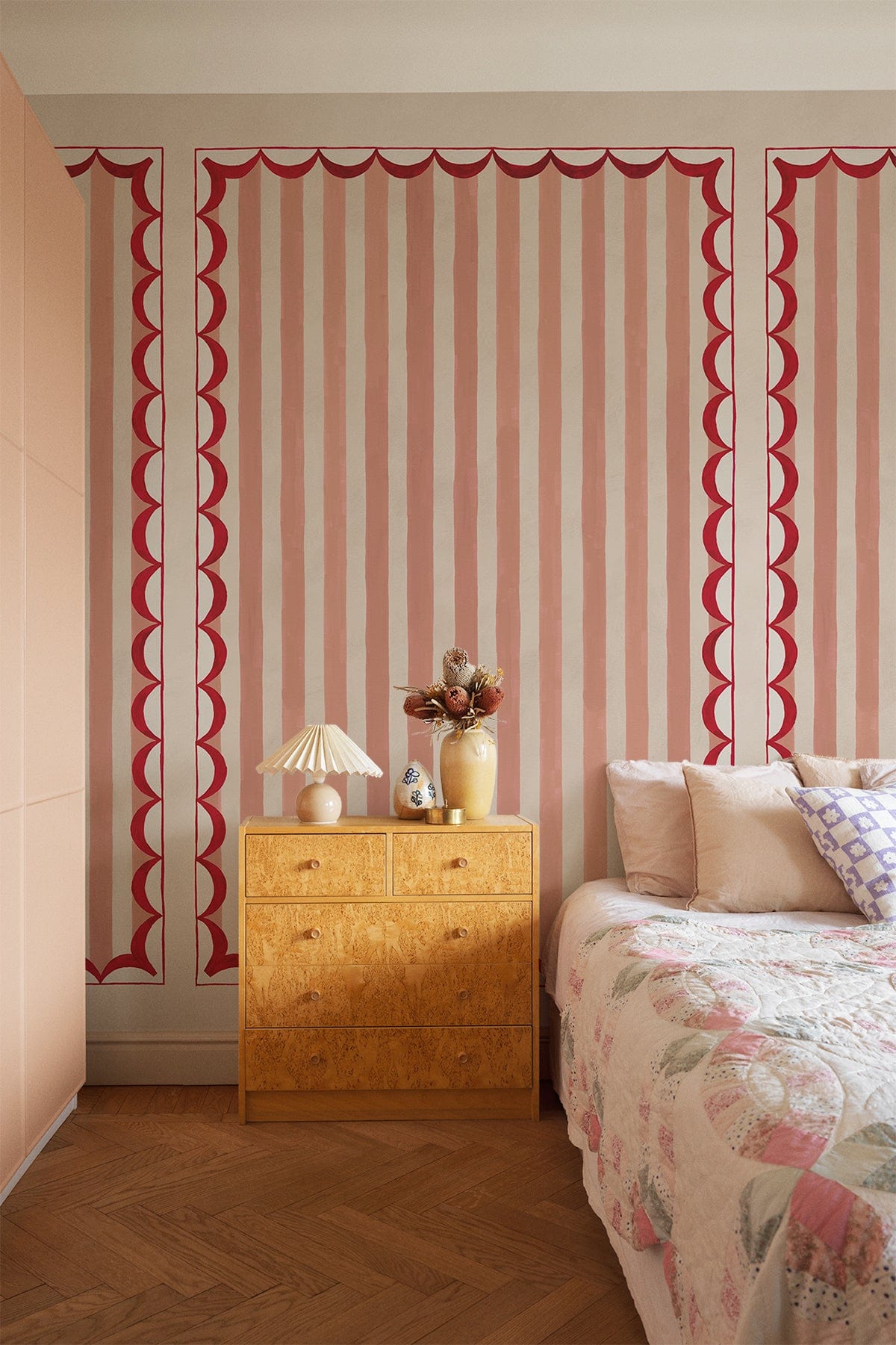 Scallop Panel Pink/Red Lace Fabric - Perfect for DIY Crafts, Wedding Decor, and Fashion Accessories